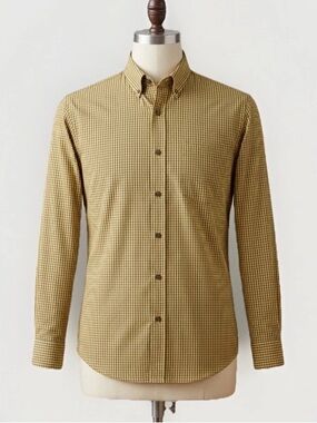 Arrow Men’s Button Front Shirt Size Large Gold Plaid
